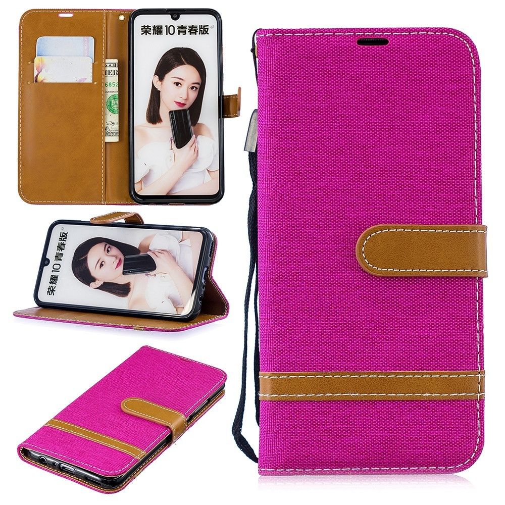 marque generique - Etui en PU tissu jean bicolore avec support rose pour votre Huawei P Smart (2019)/Honor 10 Lite - Autres accessoires smartphone