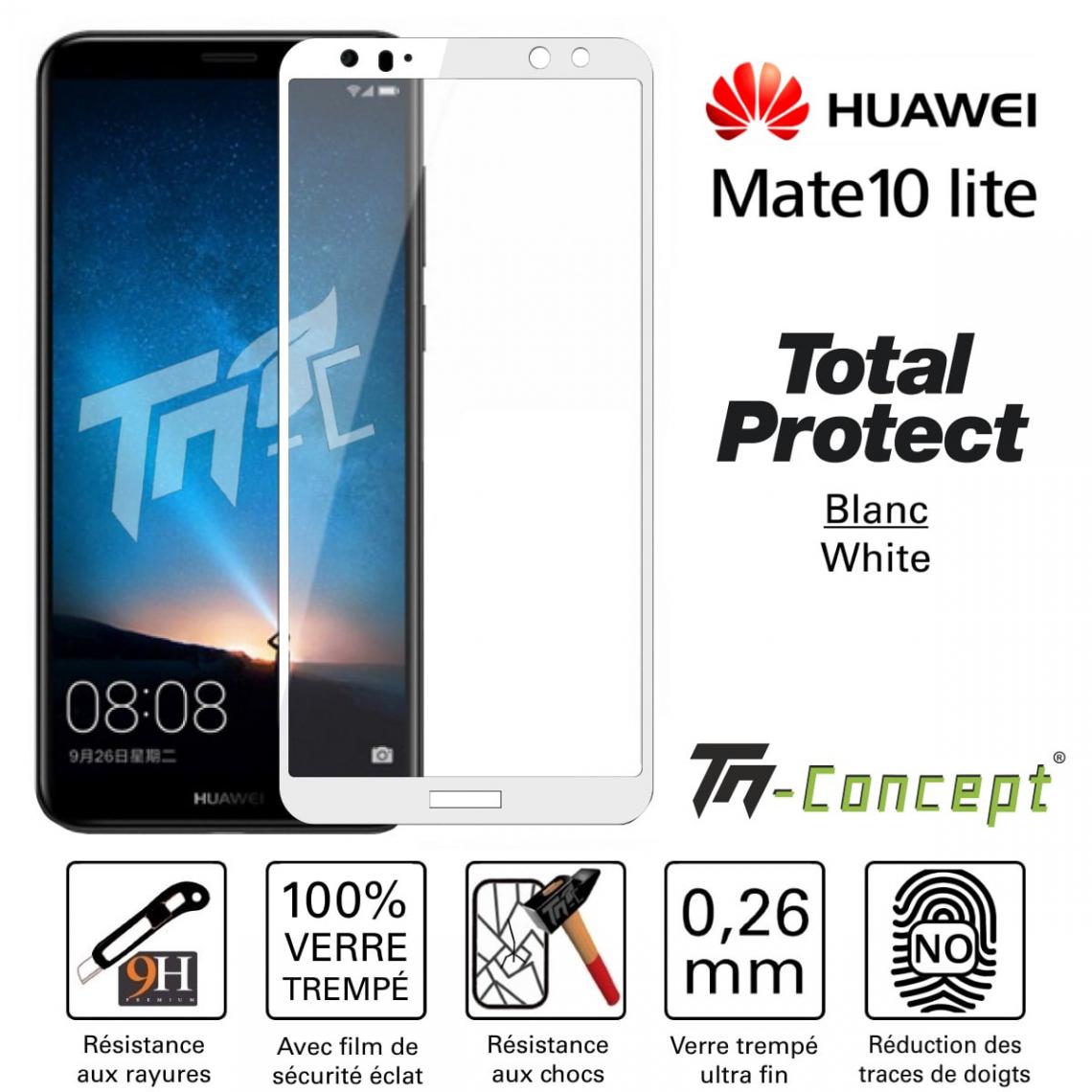 Tm Concept - Verre trempé intégral - Huawei Mate 10 Lite - Blanc - TM Concept® - Protection écran smartphone