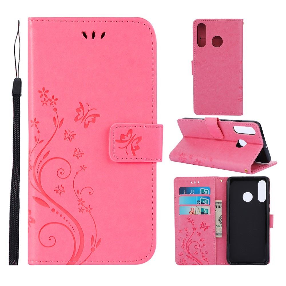 marque generique - Etui en PU fleur papillon rose pour votre Huawei P30 Lite - Coque, étui smartphone