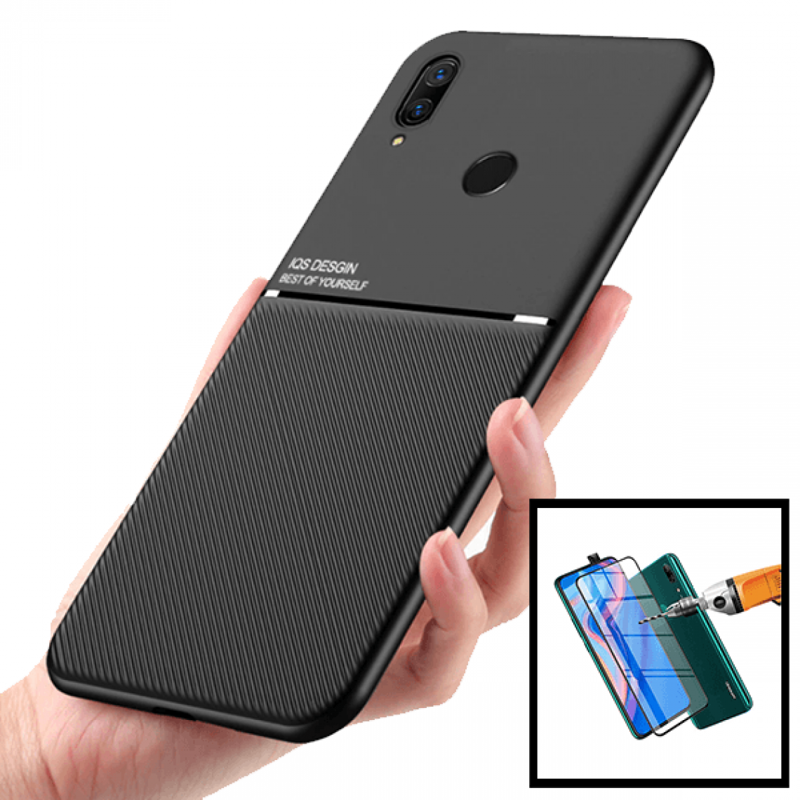 Phonecare - Kit de Coque Magnétique Lux + Film de Verre Trempé 5D à Couverture Complète pour Huawei P Smart Z - Coque, étui smartphone