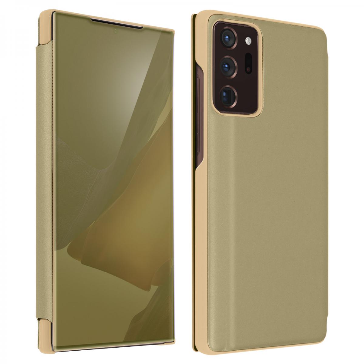 Avizar - Housse Samsung Note 20 Ultra Clapet translucide Design Miroir Support Vidéo doré - Coque, étui smartphone