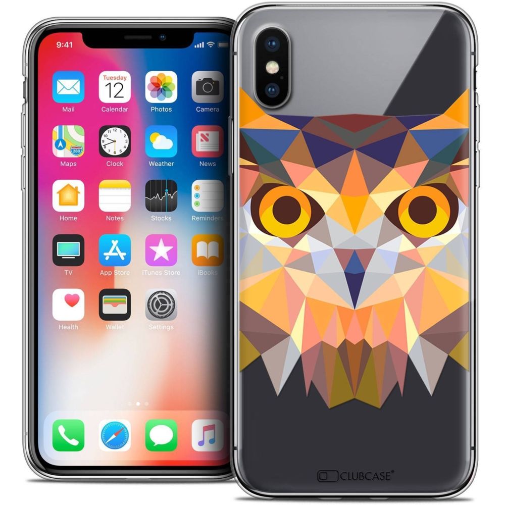 Caseink - Coque Housse Etui Apple iPhone Xs / X (5.8 ) [Crystal Gel HD Polygon Series Animal - Souple - Ultra Fin - Imprimé en France] Hibou - Coque, étui smartphone