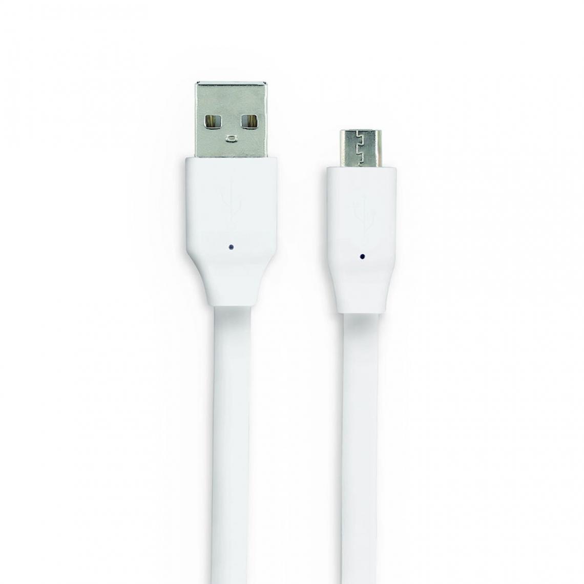 Mooov - Câble micro USB /USB-A plat 3 m - blanc - Support téléphone pour voiture