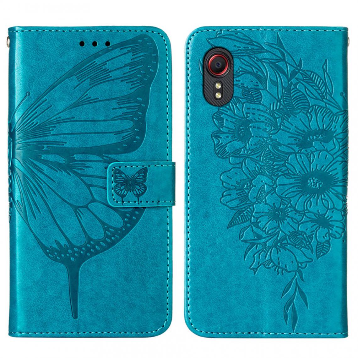 Other - Etui en PU Empreinte Papillons Fleur avec support bleu pour votre Samsung Galaxy Xcover 5 - Coque, étui smartphone