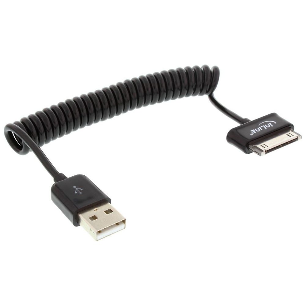 Inline - Câble spiralé pour tablette Samsung Galaxy InLine®, mâle vers USB Un mâle de 1 m - Coque, étui smartphone