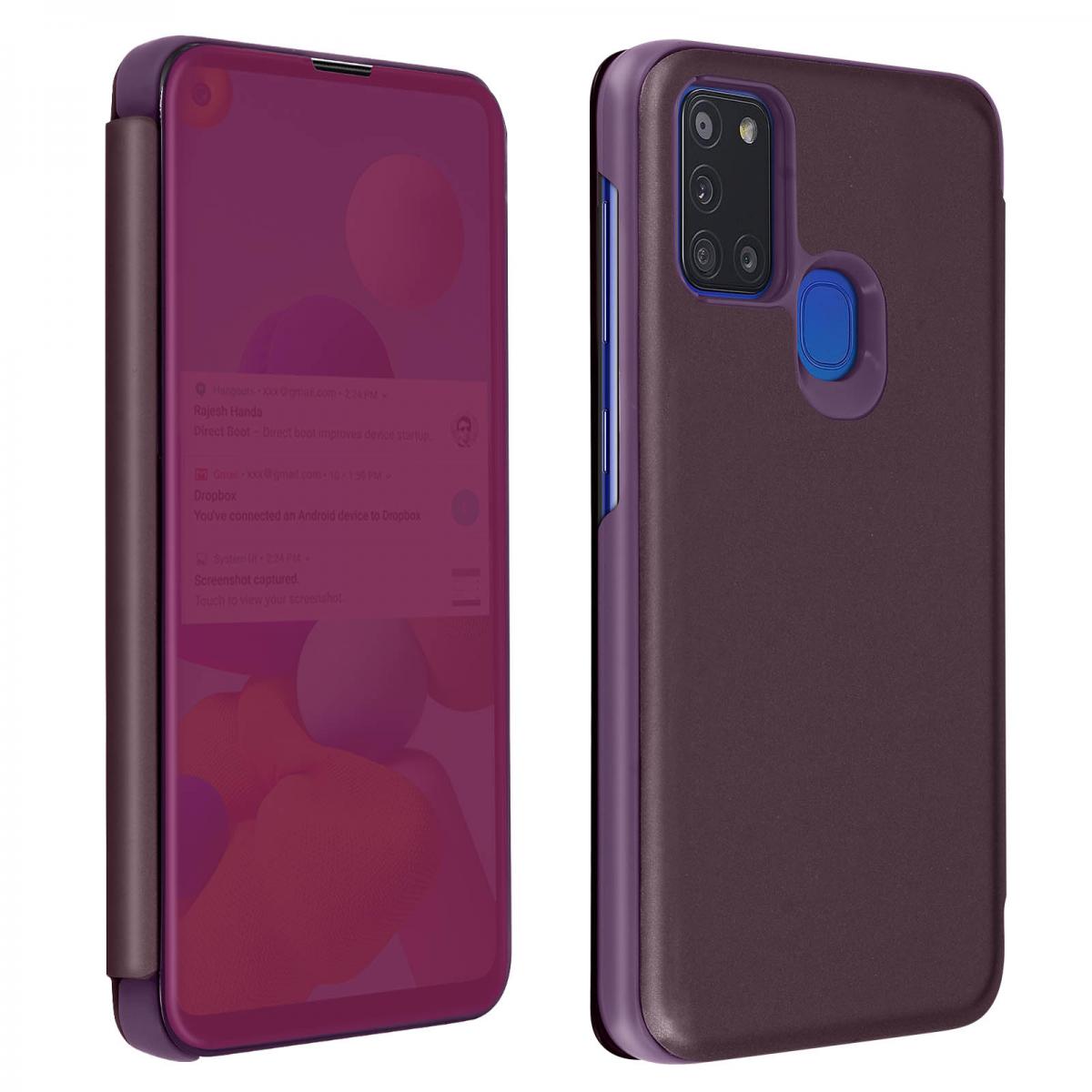 Avizar - Housse Samsung A21s Clapet translucide Design Miroir Support Vidéo violet - Coque, étui smartphone