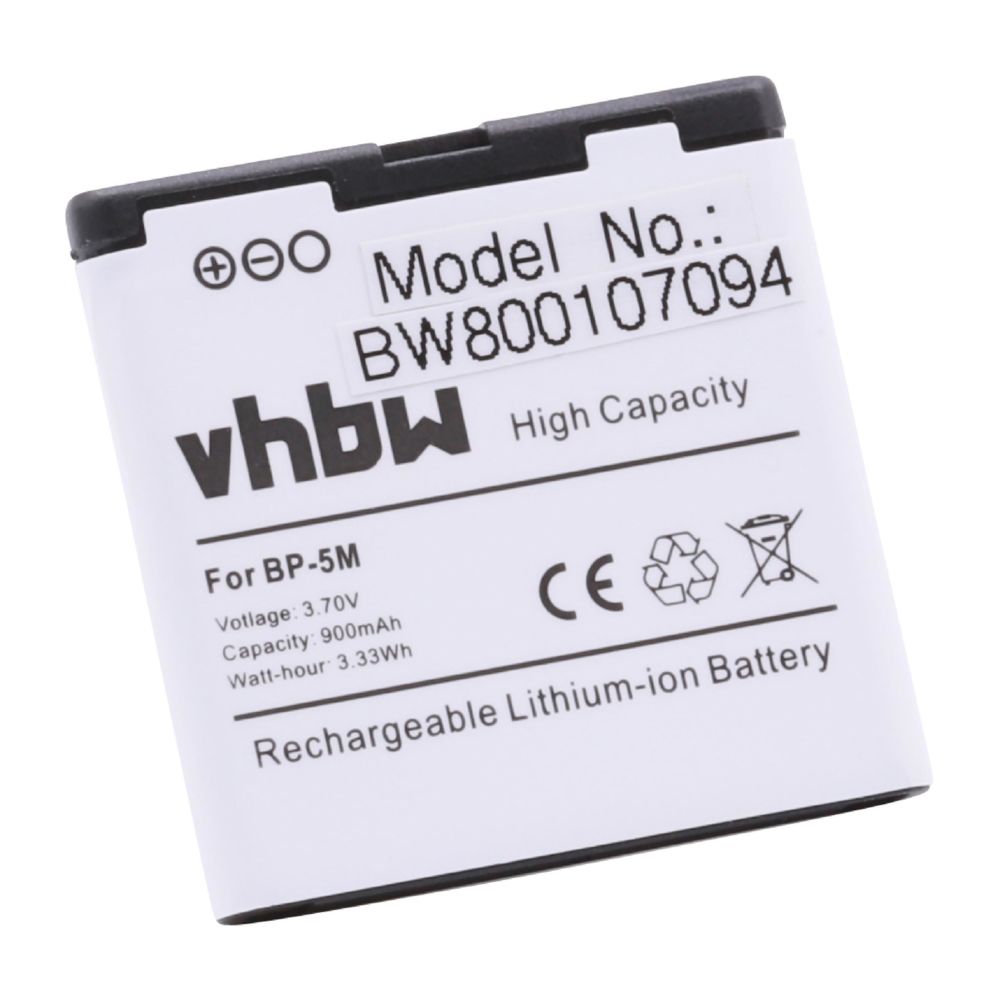 Vhbw - Batterie Li-Ion vhbw 900mAh (3.7V) pour téléphone portable, Smartphone NOKIA 6220 Classic, 6290, 6500 SLIDE, 6500s, 7379, 7390 comme BP-5M. - Batterie téléphone
