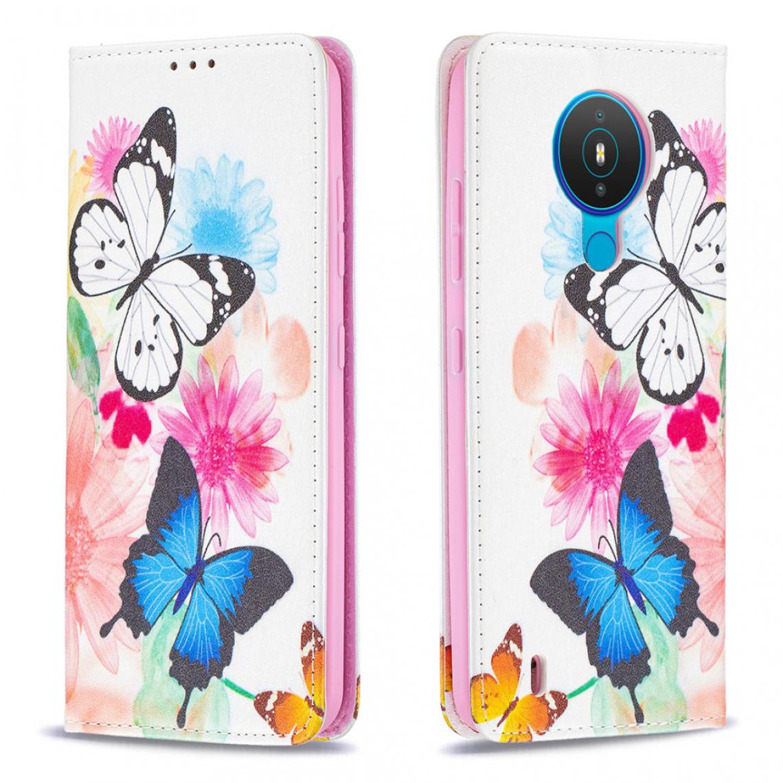Other - Etui en PU Impression de motifs avec support papillons et fleurs pour votre Nokia 1.4 - Coque, étui smartphone