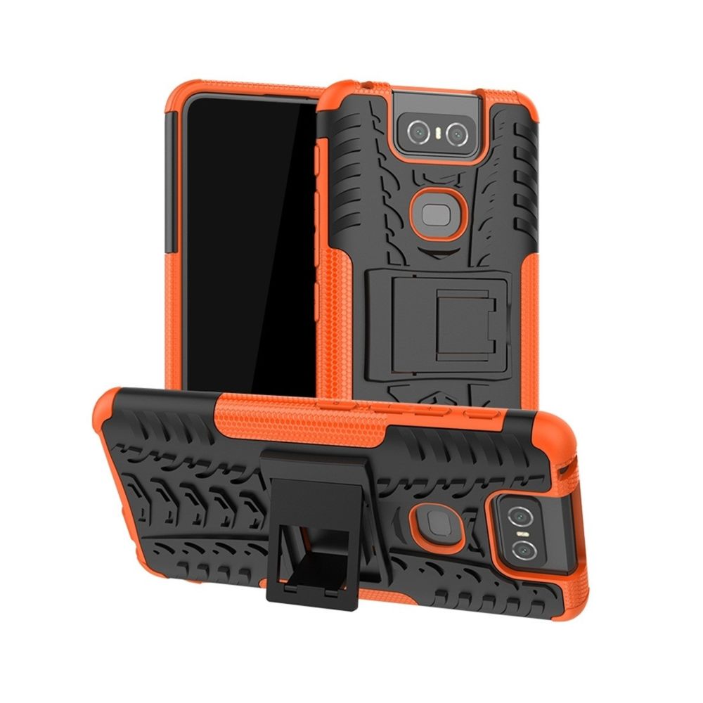 Wewoo - Pneu Texture TPU + PC Housse de protection antichoc avec support pour Asus Zenfone 6 ZS630KL Orange - Coque, étui smartphone