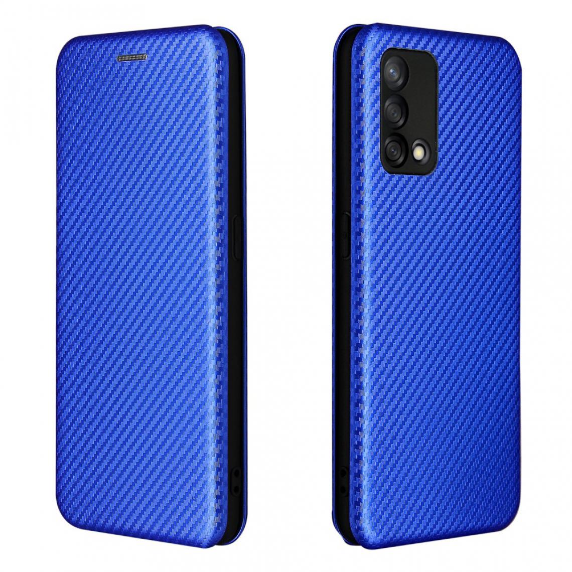 Other - Etui en PU Texture en fibre de carbone auto-absorbée avec porte-cartes et anneau bleu pour votre Oppo F19/A74 4G - Coque, étui smartphone