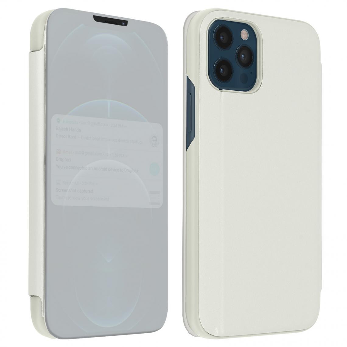 Avizar - Housse iPhone 12 Pro Max Clapet translucide Design Miroir Support Vidéo argenté - Coque, étui smartphone