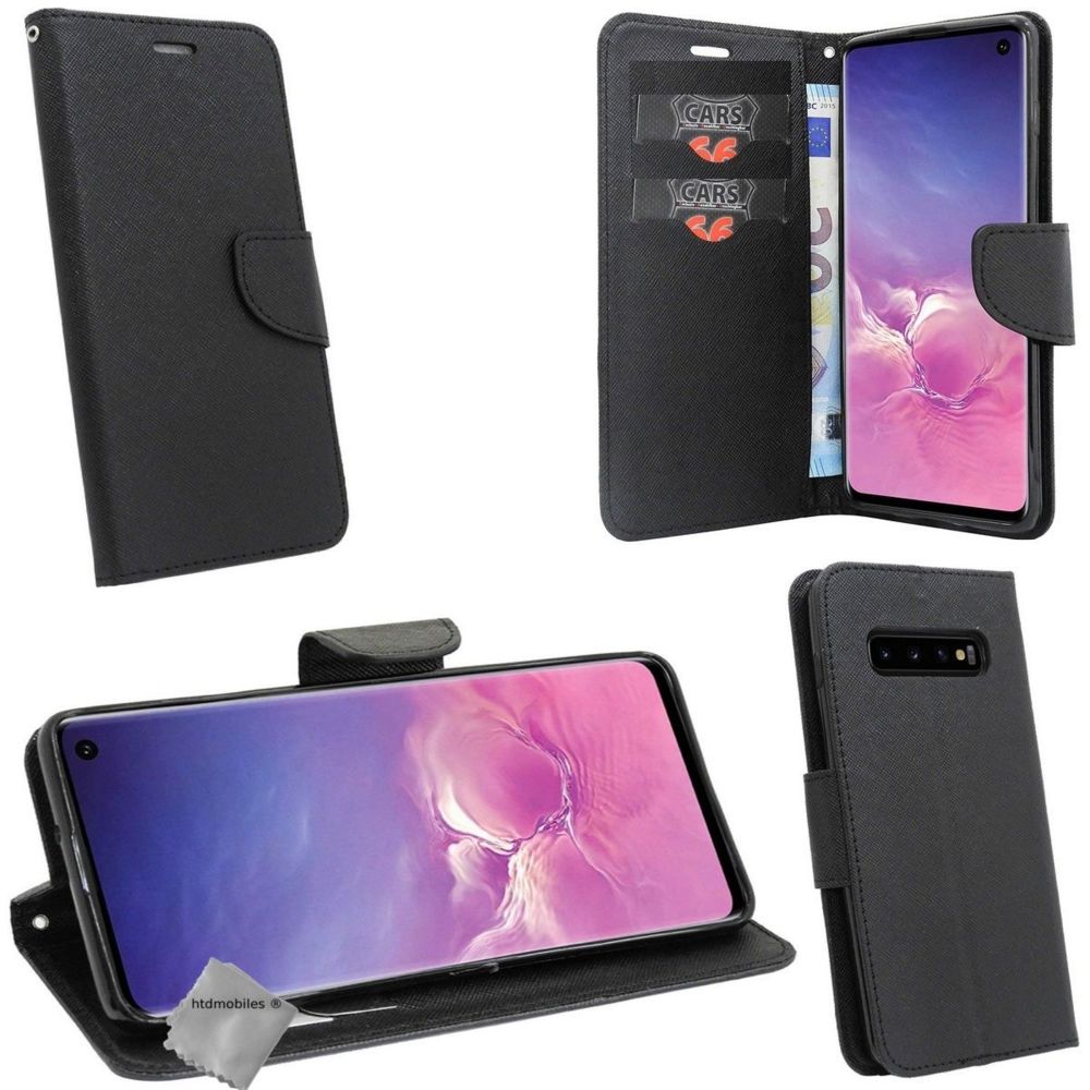 Htdmobiles - Housse etui coque pochette portefeuille pour Samsung Galaxy S10 + film ecran - NOIR / NOIR - Autres accessoires smartphone