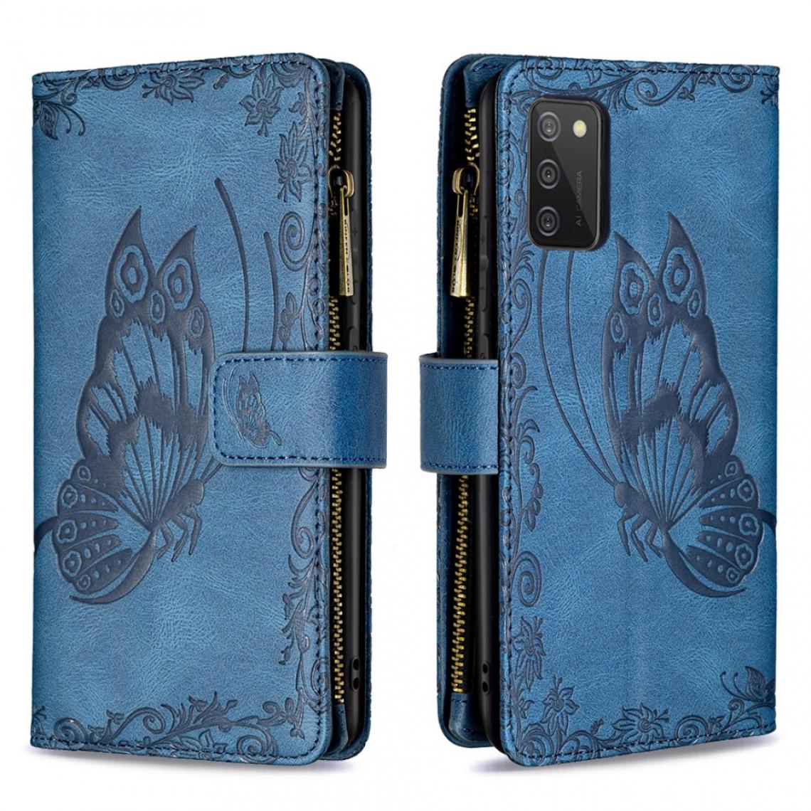 Other - Etui en PU Motif papillon imprimé avec poche zippée (164,2 x 75,9 x 9,1 mm) (version UE) avec support bleu pour votre Samsung Galaxy A02s - Coque, étui smartphone