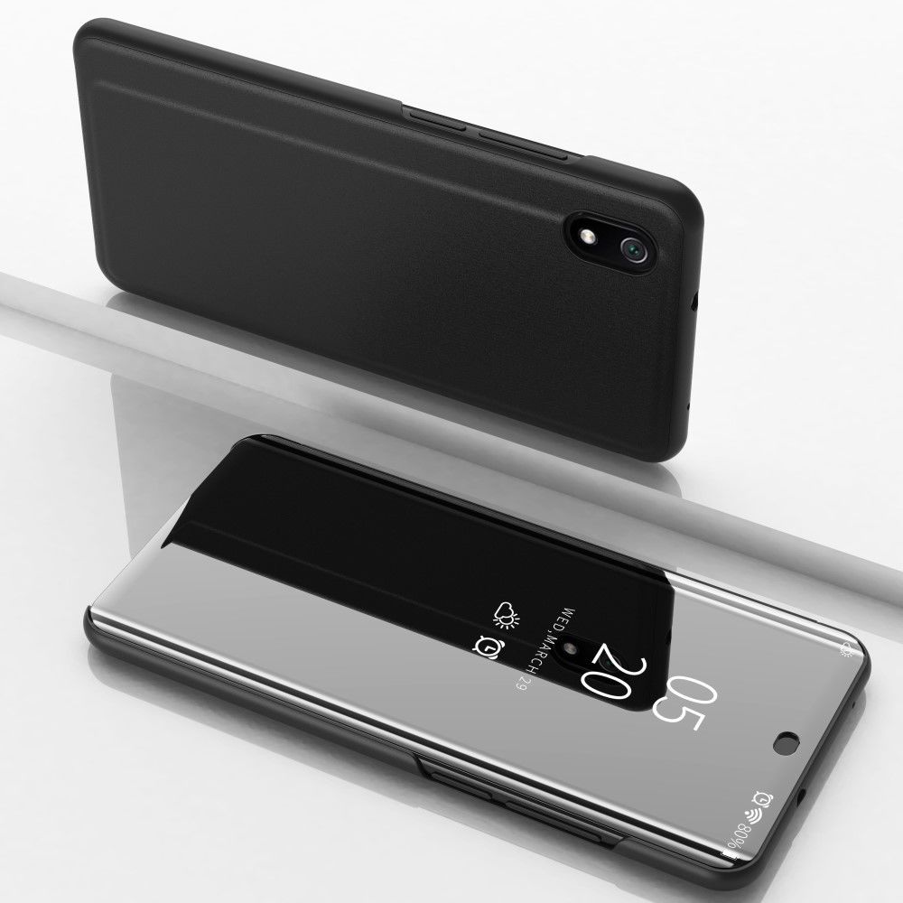 marque generique - Etui en PU surface de miroir de la fenêtre de vue noir avec support pour votre Xiaomi Redmi 7A - Coque, étui smartphone