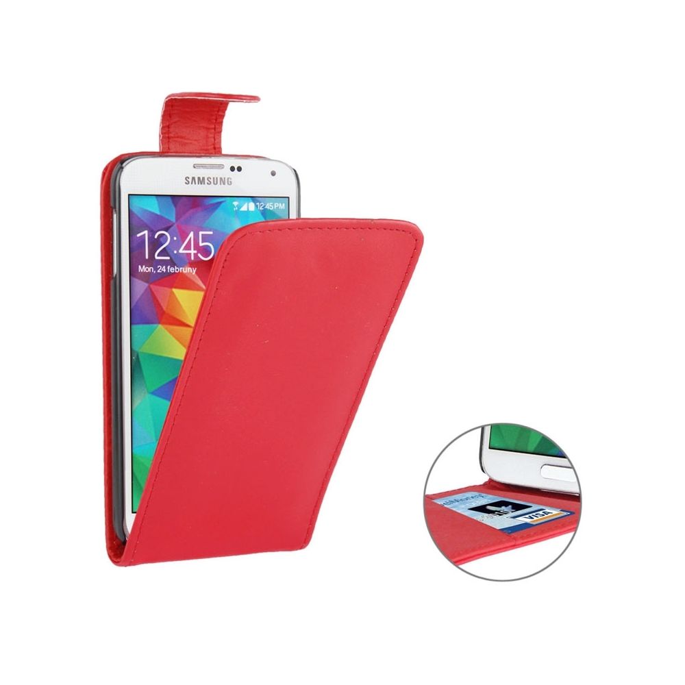 Wewoo - Housse Étui rouge pour Samsung Galaxy S5 / G900 carte de crédit en cuir à rabat vertical avec fente - Coque, étui smartphone