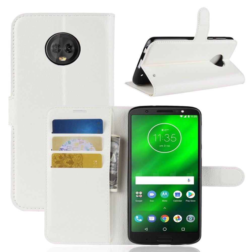marque generique - Etui en PU flip litchi blanc pour votre Motorola Moto G6 Plus - Autres accessoires smartphone
