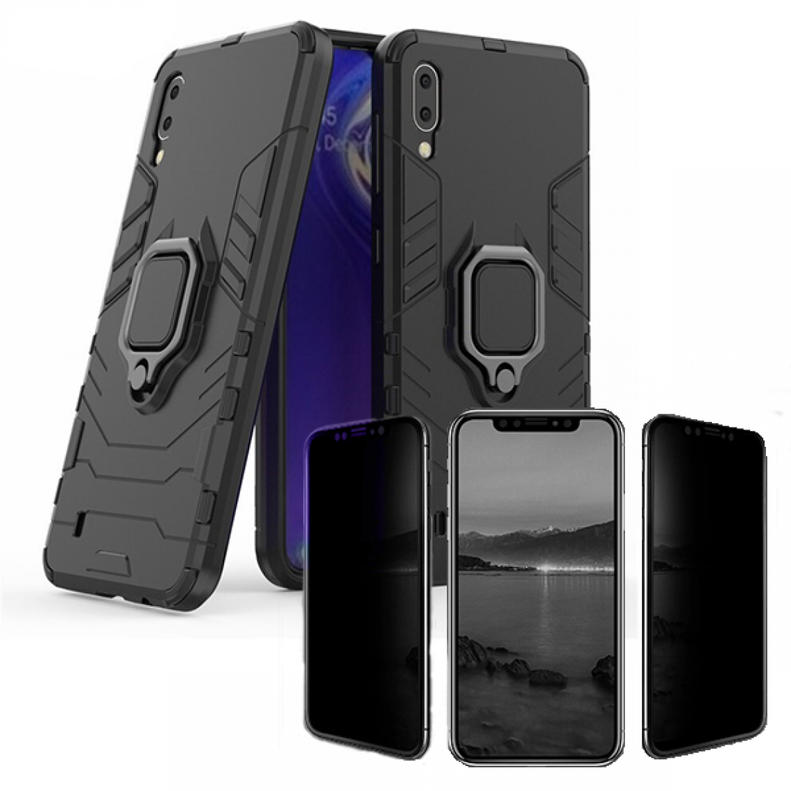 Phonecare - Kit de Verre Trempé 5D Anti-Spy / Intimité + Coque 3X1 Military Defender - Samsung M10 - Coque, étui smartphone