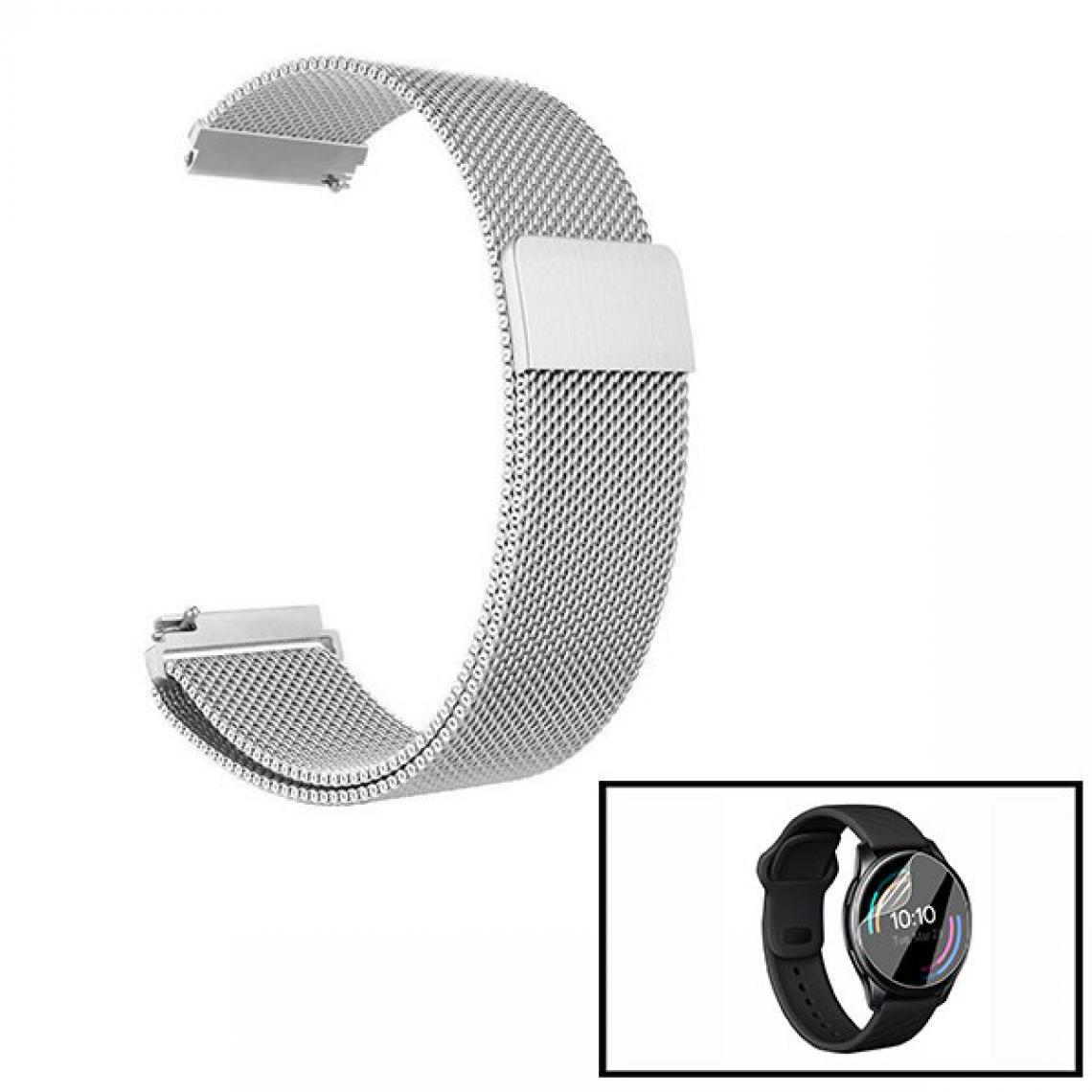 Phonecare - Kit Bracelet Milanese Loop Fermeture Magnétique + Gel d'écran de film protecteur Full Coque pour OnePlus Watch - Gris - Coque, étui smartphone