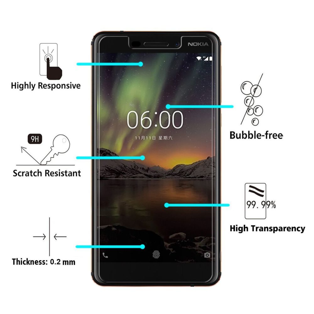 Cabling - CABLING® Protection écran Nokia 6 2018/Nokia 6.1, Verre Trempé Screen Protector Film - Protection écran smartphone
