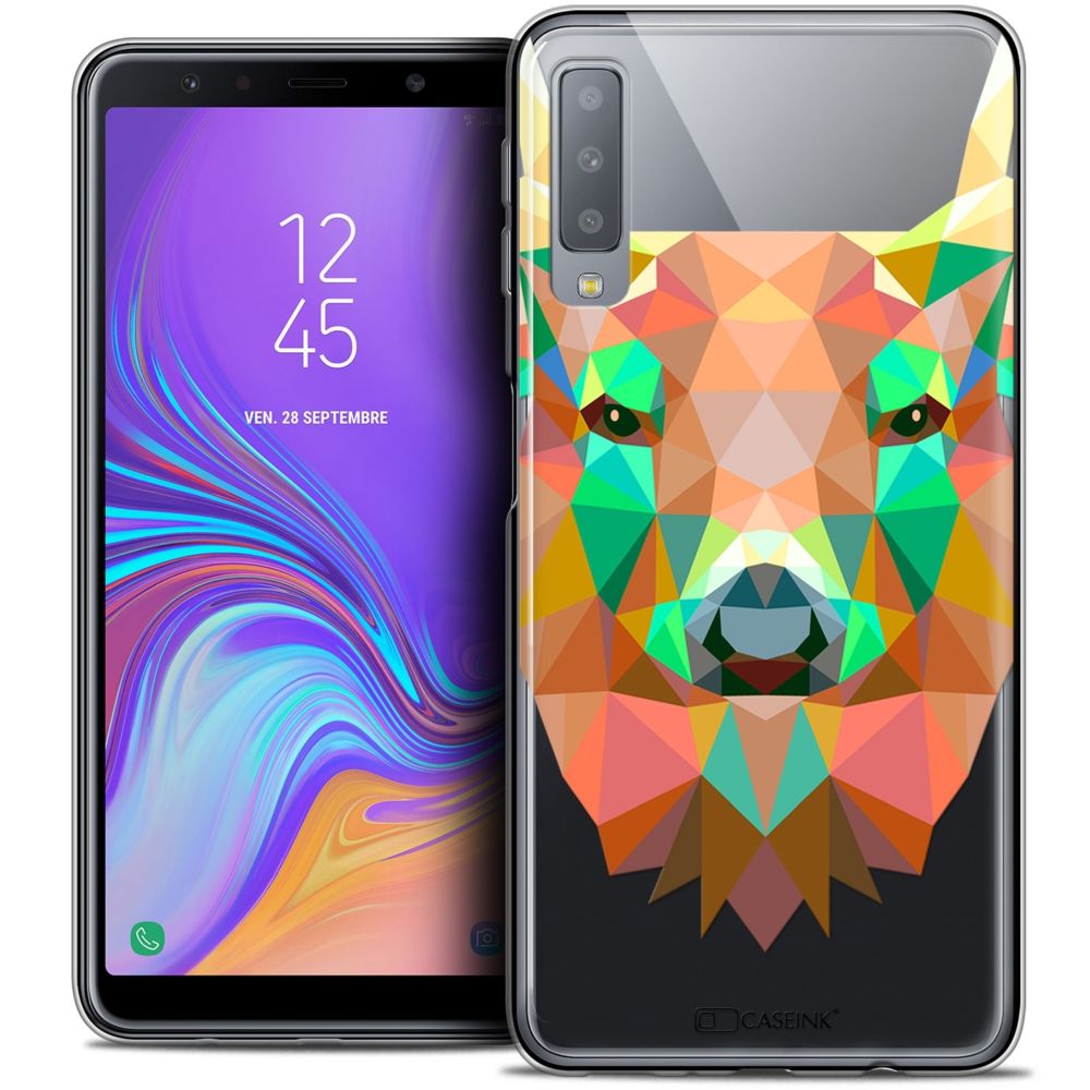 Caseink - Coque Housse Etui Pour Samsung Galaxy A7 (2018) A750 (6 ) [Crystal Gel HD Polygon Series Animal - Souple - Ultra Fin - Imprimé en France] Cerf - Coque, étui smartphone