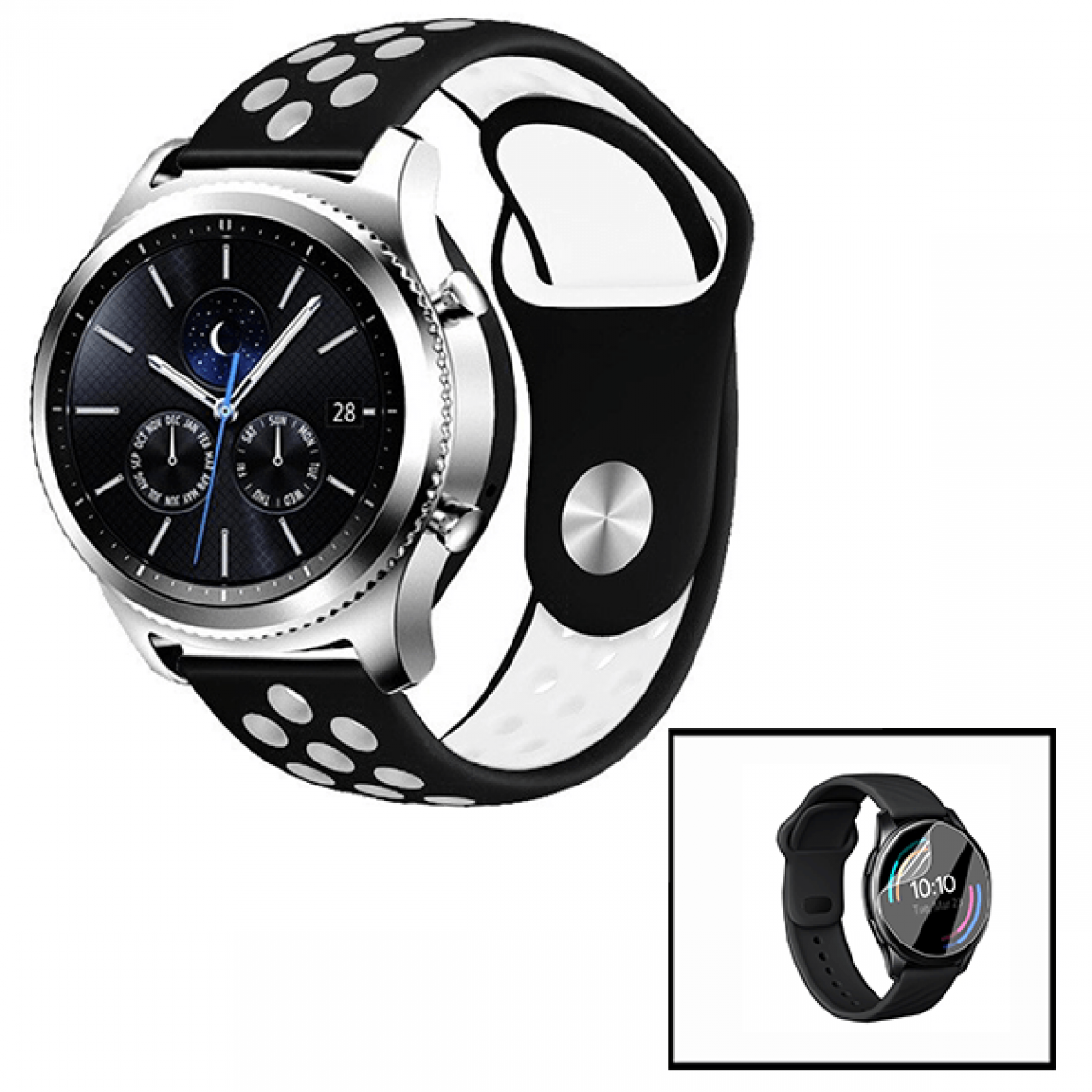 Phonecare - Kit Bracelet SportyStyle + Film de Hydrogel pour Samsung Galaxy Watch Bluetooth 42mm - Noir / Blanc - Autres accessoires smartphone