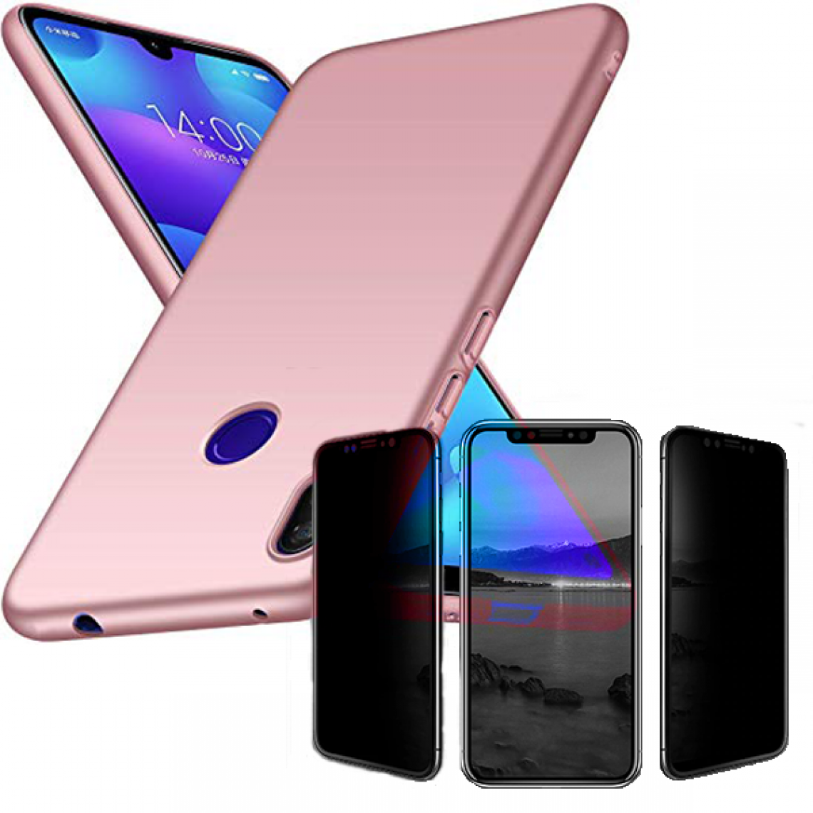 Phonecare - Kit de Verre Trempé 5D Anti-Spy / Intimité + Coque SlimShield - Huawei Y7 2019 - Rose - Coque, étui smartphone