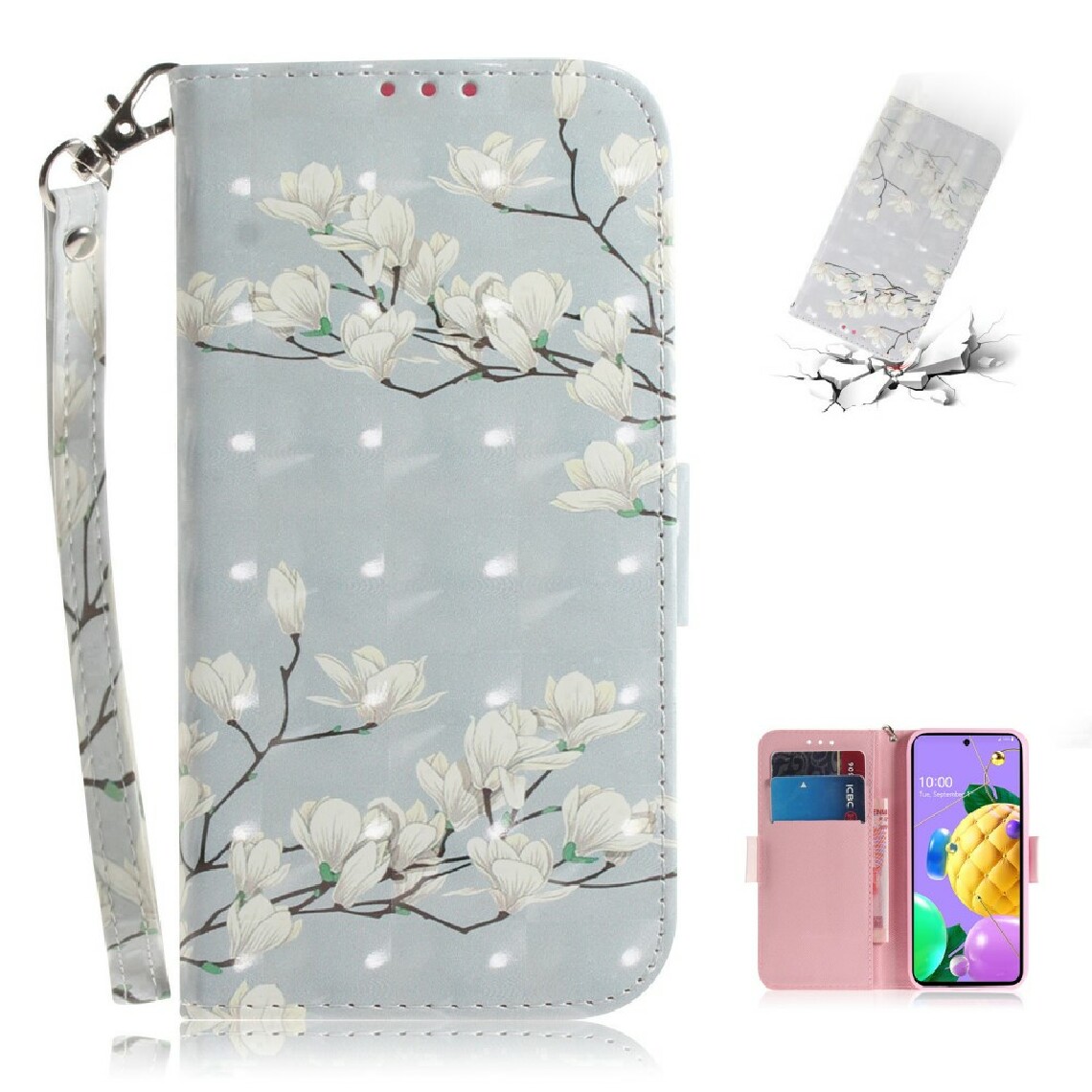 Other - Etui en PU impression de motif tache lumineuse décor flip avec support fleur blanche pour votre LG K42/K52/Q52 - Coque, étui smartphone