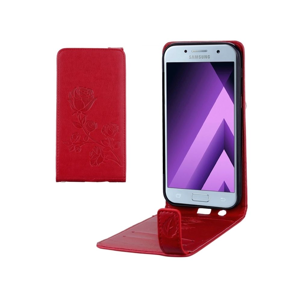 Wewoo - Housse Étui rouge pour Samsung Galaxy A5 2017 Roses Pressé Fleurs Motif Vertical Flip en cuir avec fente carte et lanière - Coque, étui smartphone