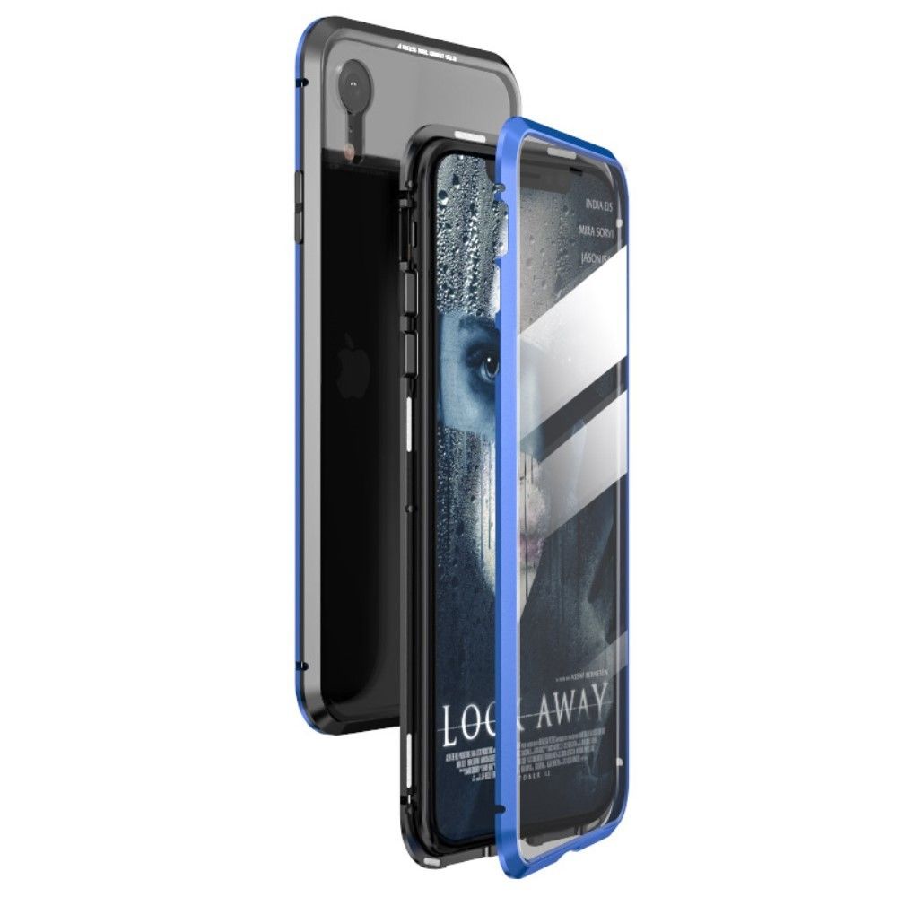 marque generique - Bumper en métal verre d'adsorption magnétique plein noir/bleu pour votre Apple iPhone XR 6.1 pouces - Coque, étui smartphone