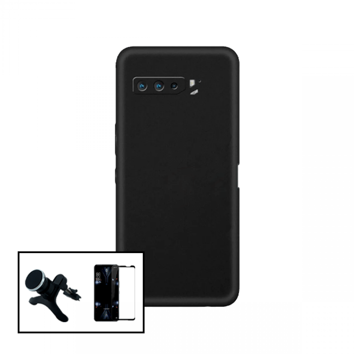 Phonecare - Kit de Film de Verre Trempé 5D à Couverture Complète + Coque en Silicone Liquide + Support Magnétique de Voiture Renforcé pour Asus Rog Phone 5 Pro - Coque, étui smartphone