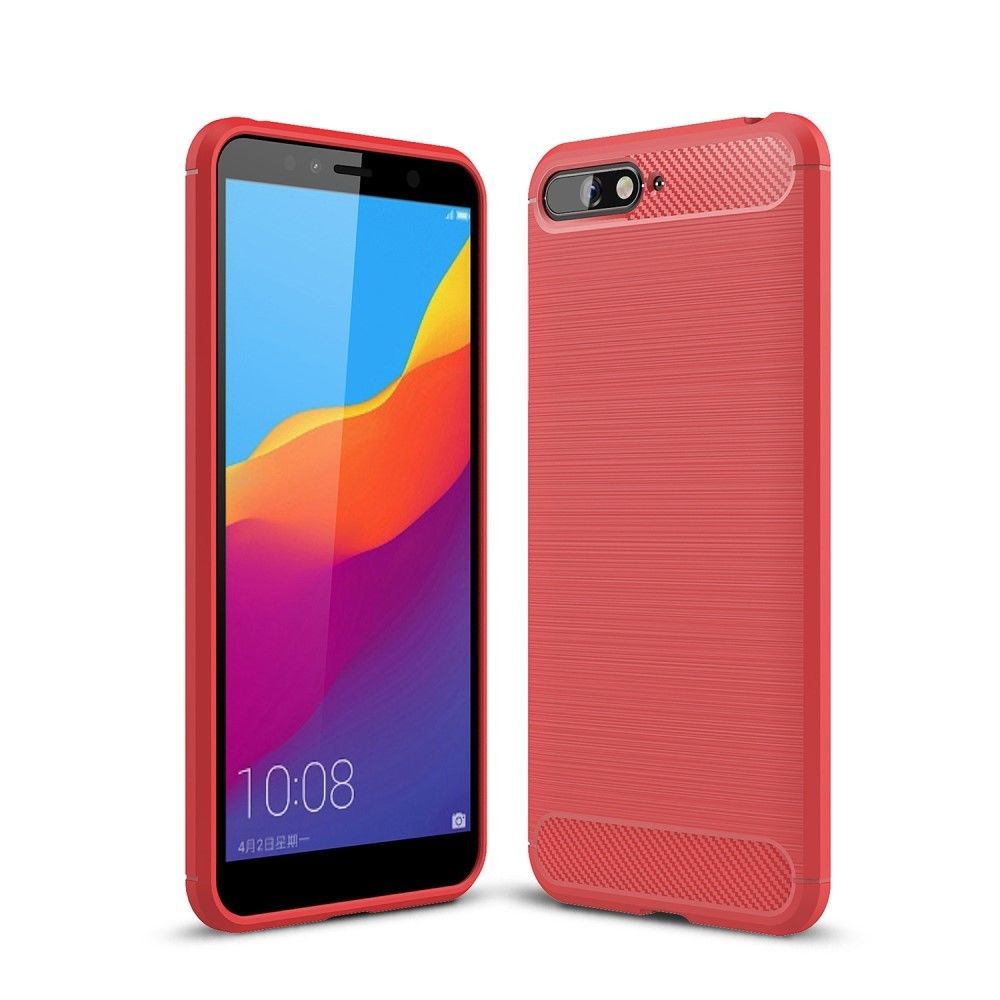 marque generique - Coque en TPU gel de fibre de carbone rouge pour votre Huawei Y6/Honor 7A - Autres accessoires smartphone