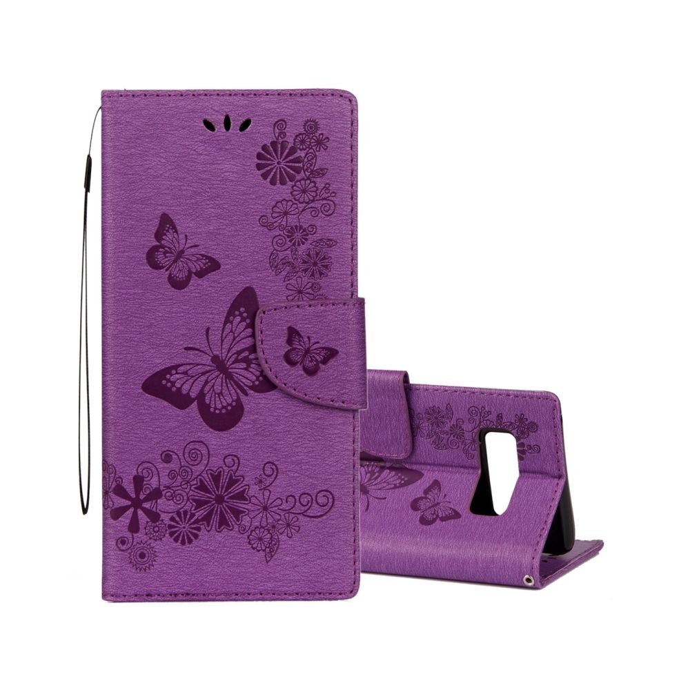 Wewoo - Coque Violet pour Samsung Galaxy Note 8 Fleurs pressées papillon motif horizontal étui en cuir avec porte-cartes et fentes cartes portefeuille lanière - Coque, étui smartphone