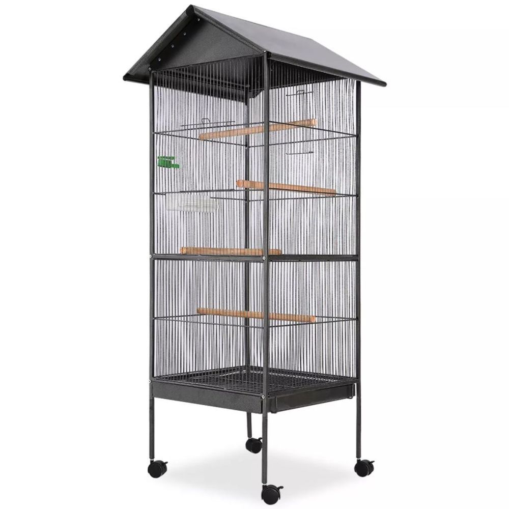 marque generique - Moderne Accessoires pour oiseaux collection Sofia Cage à oiseaux avec toit Acier Noir 66 x 66 x 155 cm - Cage à oiseaux