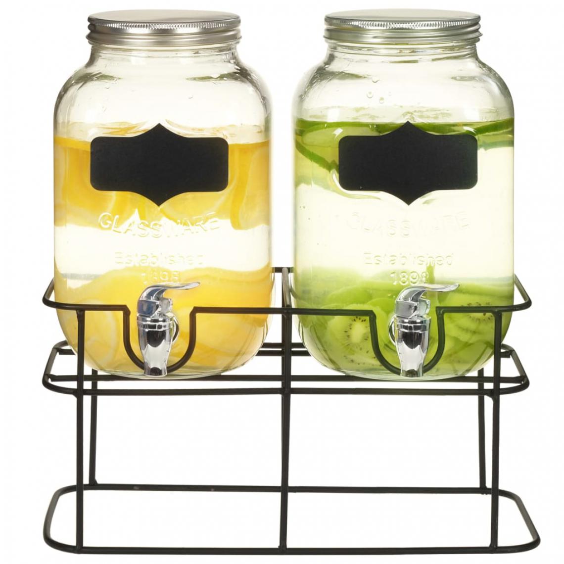 Icaverne - Joli Ustensiles et accessoires de cuisine gamme Yaren 2 pcs Distributeurs de boissons avec support 2 x 4 L Verre - Accessoires de cage