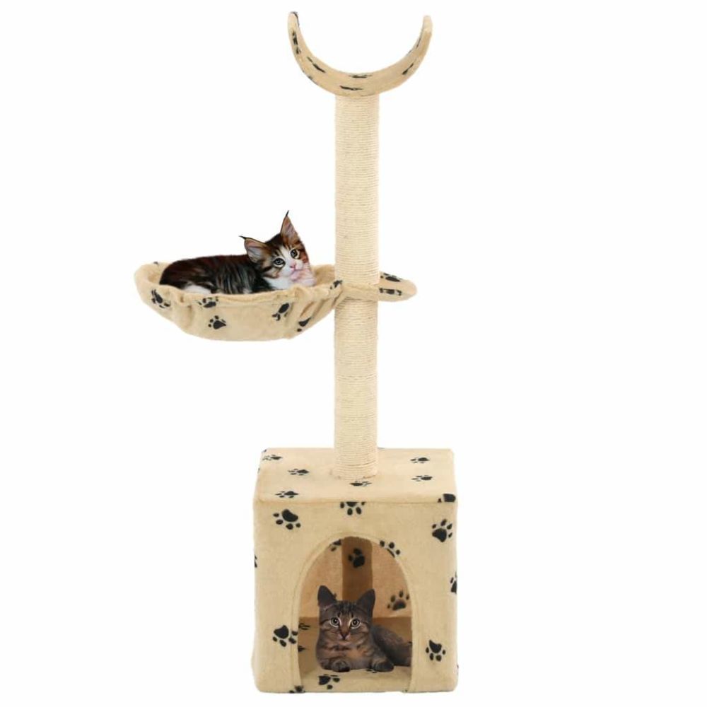 Helloshop26 - Arbre à chat griffoir grattoir niche jouet animaux peluché en sisal 105 cm beige motif de pattes 3702106 - Arbre à chat