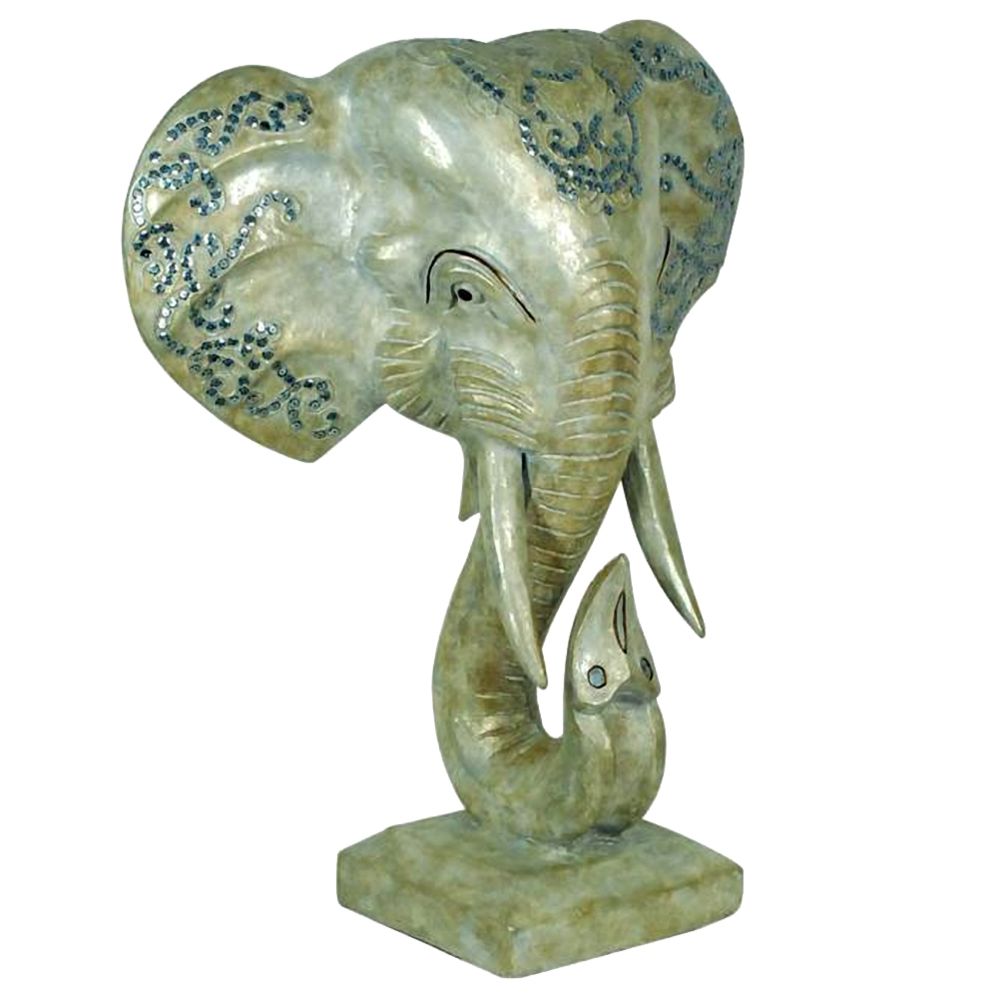 Signe - Statue Éléphant en bois patiné - Petite déco d'exterieur