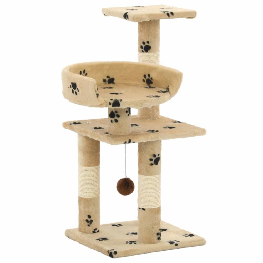 Helloshop26 - Arbre à chat griffoir grattoir niche jouet animaux peluché en sisal 65 cm beige motif de pattes 3702044 - Arbre à chat
