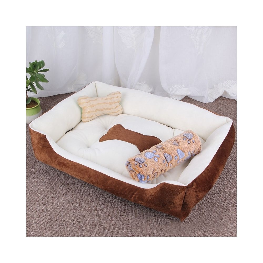 Wewoo - Panier pour chien Coussin tapis de chat pour avec motif couverture chien, modèle Big Bean Warm Warm, Taille: L, 80 × 60 × 15cm (Blanc brun) - Corbeille pour chien