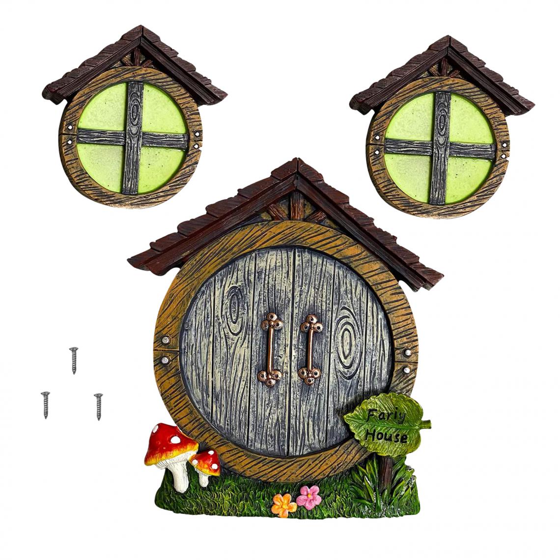 marque generique - Fée Gnome Maison Miniature Fenêtre et Porte pour Arbres Décoration, Lueur dans L'obscurité Fées de Couchage Porte et Fenêtres - Petite déco d'exterieur