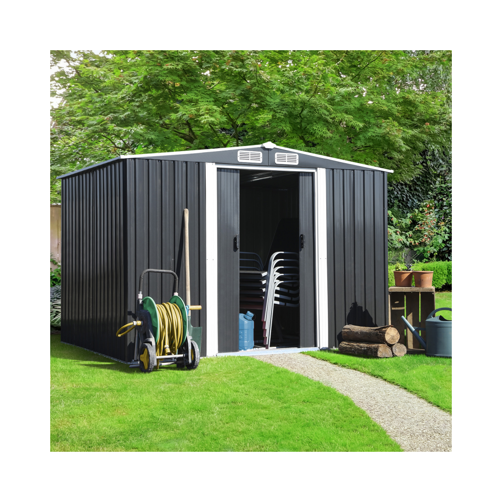 Idmarket - Abri de jardin 5.3 m² gris en acier galvanisé avec base - Abris de jardin en métal
