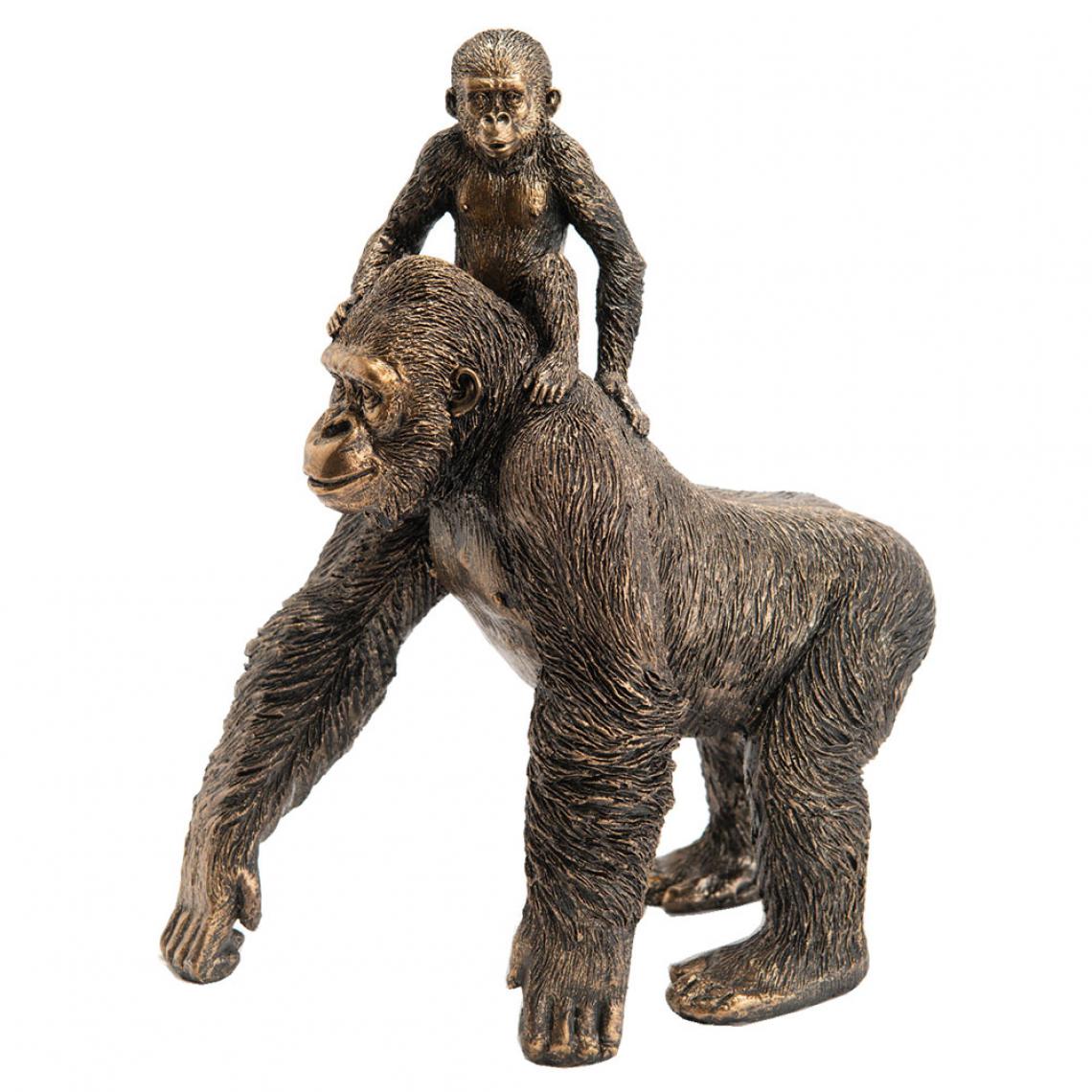 Amadeus - Statue Gorille et son bébé en résine dorée - Petite déco d'exterieur
