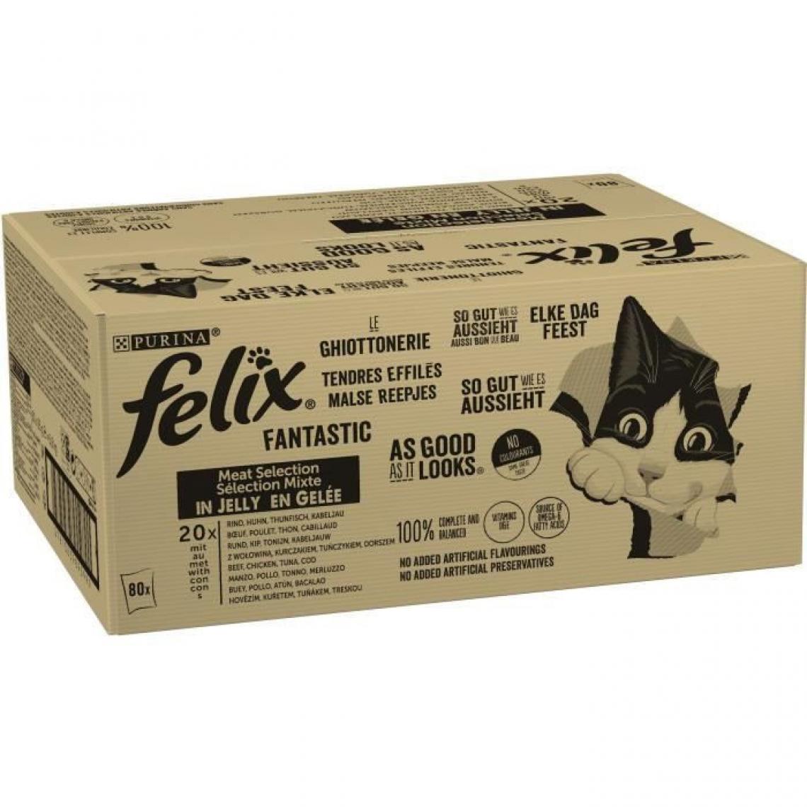 Felix - FELIX Tendres Effiles en Gelee Selection Mixte - 80 x 85g - Sachets fraicheur pour chat - Croquettes pour chien