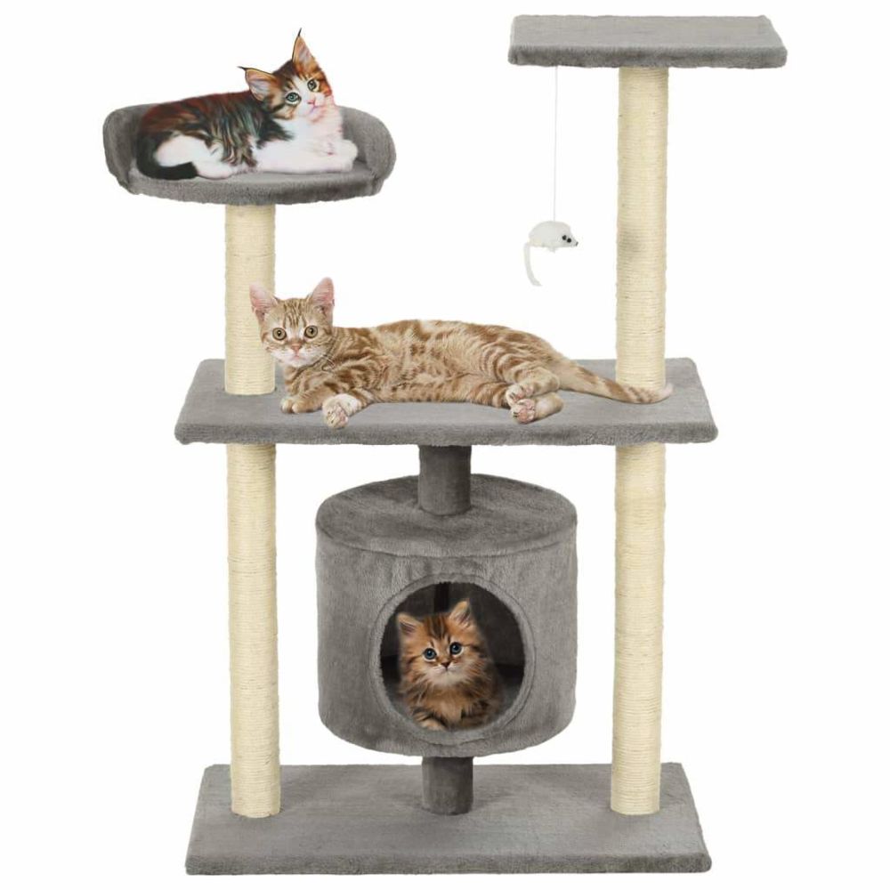 Helloshop26 - Arbre à chat griffoir grattoir niche jouet animaux peluché en sisal 95 cm gris 3702242 - Arbre à chat