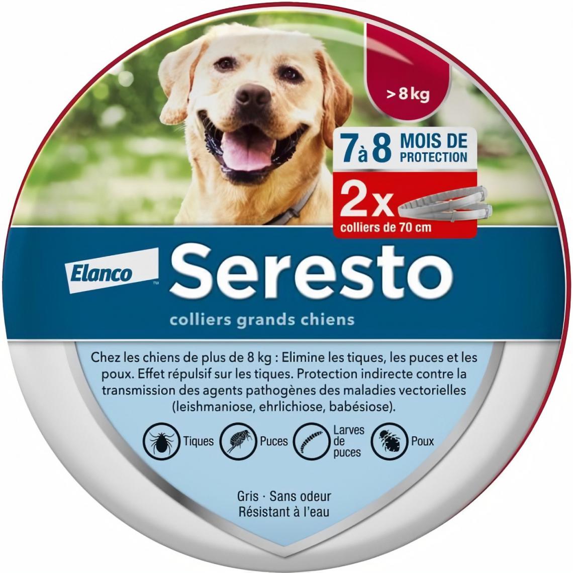 Seresto - Seresto Chien – Colliers Anti-Puces et Anti-Tiques pour Grands Chiens – Plus de 8 kg – 2 Colliers - Anti-parasitaire pour chien