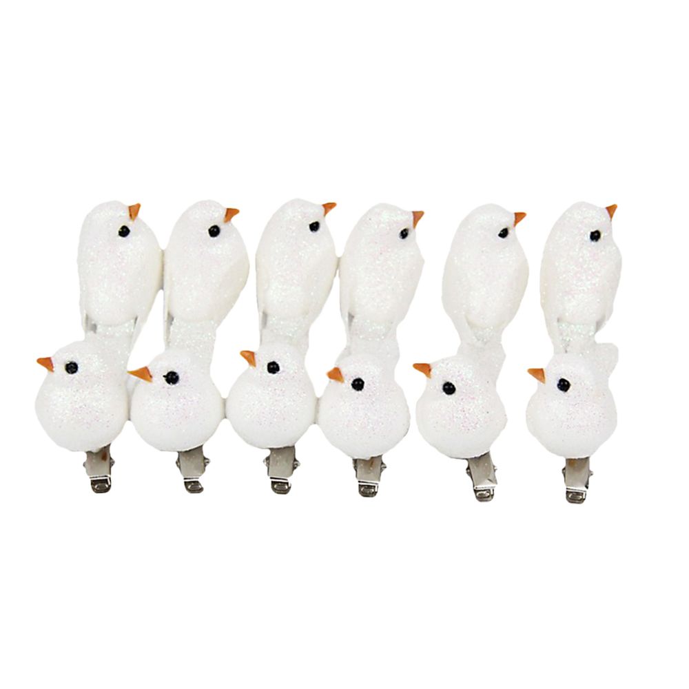 marque generique - 12pcs artificiels mini oiseaux de mousse de bling décoratifs pour le jardin d'artisanat blanc - Petite déco d'exterieur