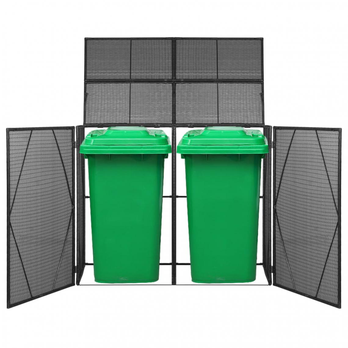 Icaverne - Icaverne - Cache-conteneurs à déchets famille Abri pour poubelle double Noir 153x78x120 cm Résine tressée - Abris de jardin en bois