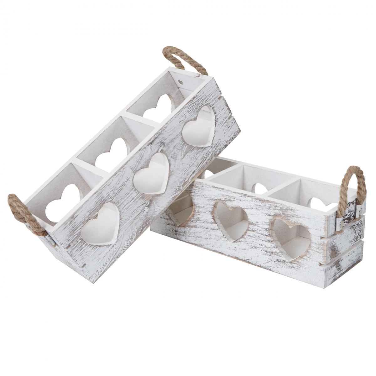 Mendler - 2x boîte de décoration HWC-C26, paulownia, shabby, blanc, 10x10x30cm - Poterie, bac à fleurs