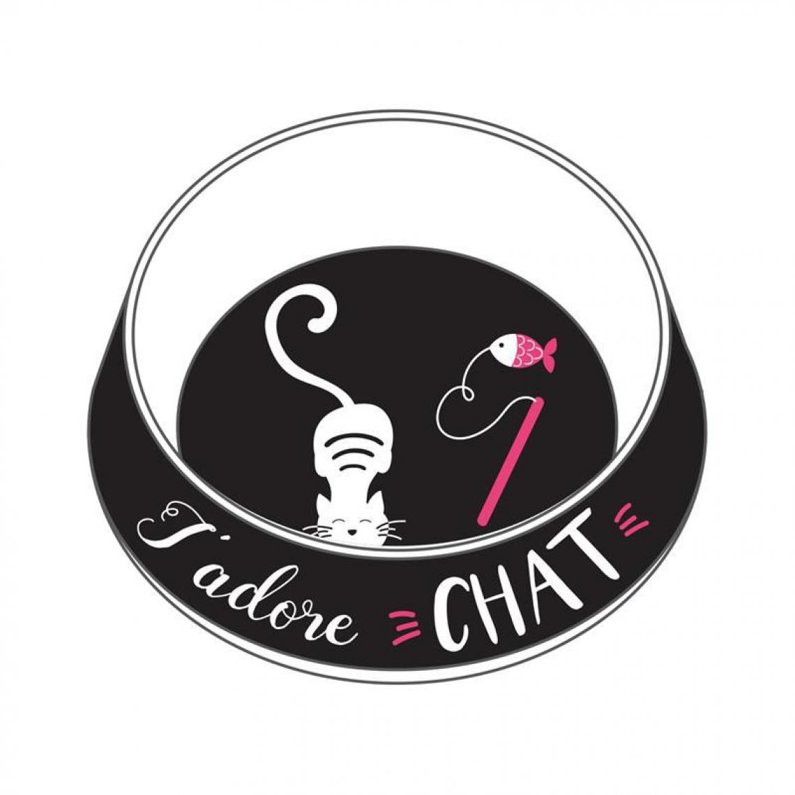 Paris Prix - Gamelle pour Chat J'adore 19cm Noir & Blanc - Gamelle pour chat