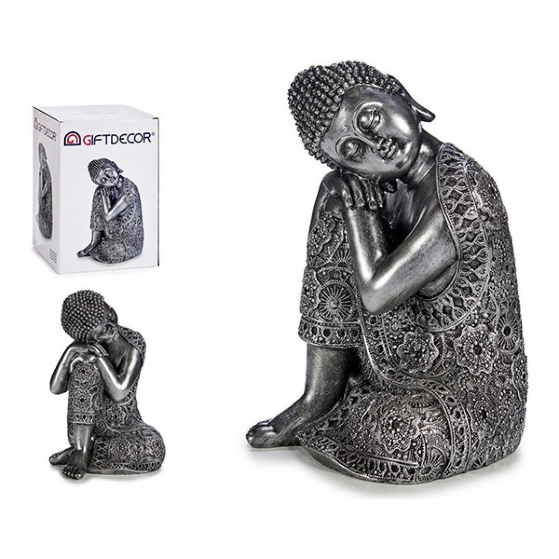 Unknown - Figurine Décorative Buda Argent Résine (21,5 x 32,5 x 22,5 cm) - Petite déco d'exterieur