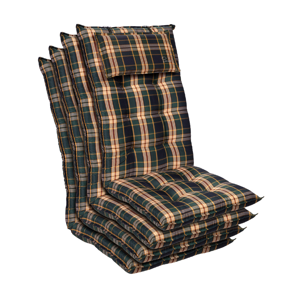 Blumfeldt - Coussin - Blumfeldt Sylt - Pour chaise de jardin à dossier haut avec appuie-tête - 50x120x9cm - Lot de 4 - Carreaux Vert/Jaune - Coussins, galettes de jardin